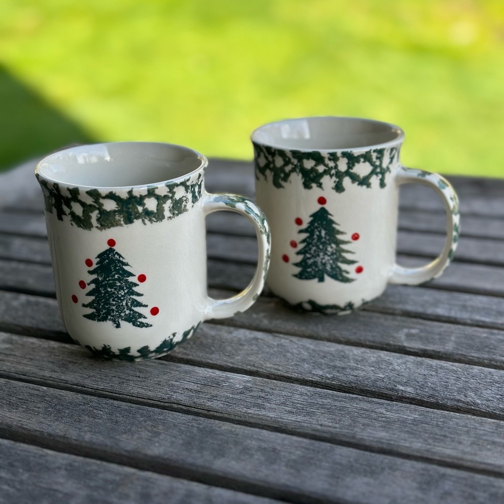 Tienshan Folk Craft Stoneware Mugs Winter Wonderland discontinued pattern Two
